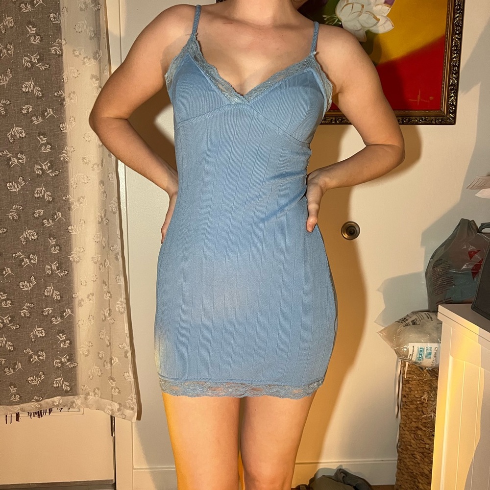 urban outfitters blue Lace Trim Slip Dress
